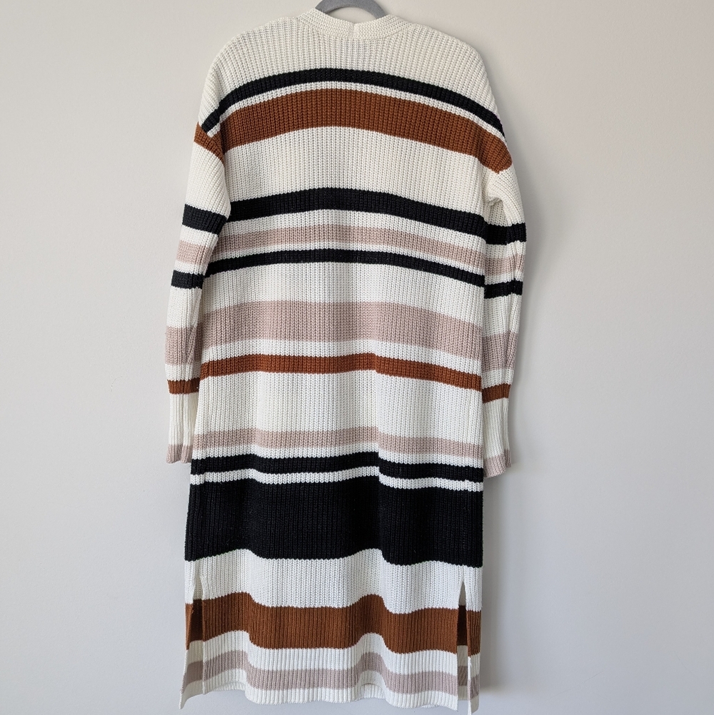 Allison Joy Evereve Phoebe Stripe Cardigan Open Front Full Length Duster - Picture 4 of 10